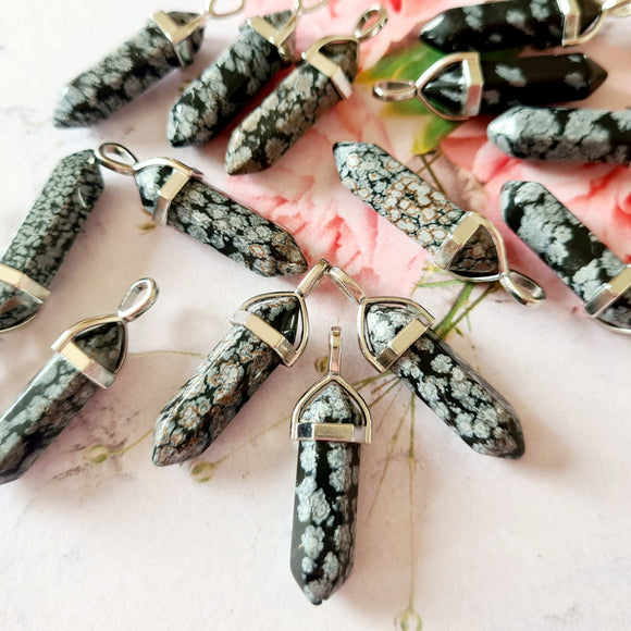 Snowflake Obsidian Pointed Pendants