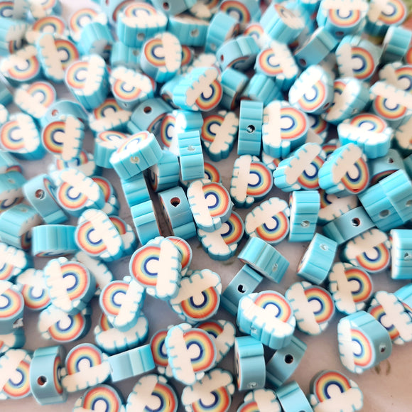 Blue Rainbow Clay Beads - 25