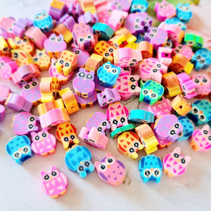 Multicoloured Owl Clay Beads - 25