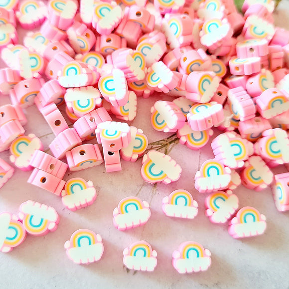 Pink Rainbow Clay Beads - 25