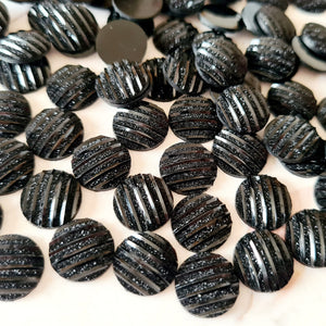 Black Glitter Stripe Cabochons - 20