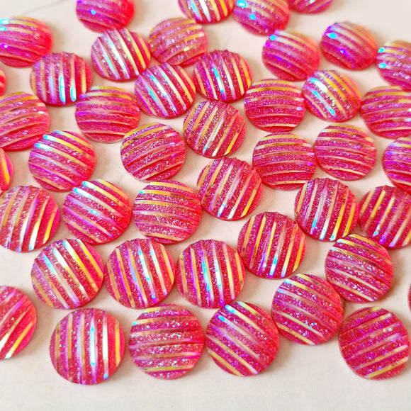 Hot Pink Glitter Stripe Cabochons - 20