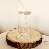 Can Glass, Wooden Lid & Glass Straw