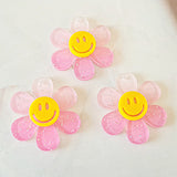 Smiley Pink Glitter Daisy Charms