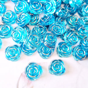 Shiny Blue Rose Flatbacks - 30