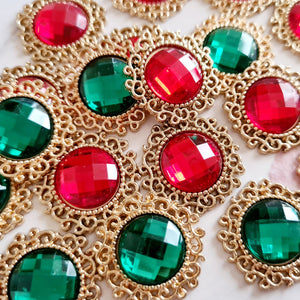 Red & Green Glass Cabochons