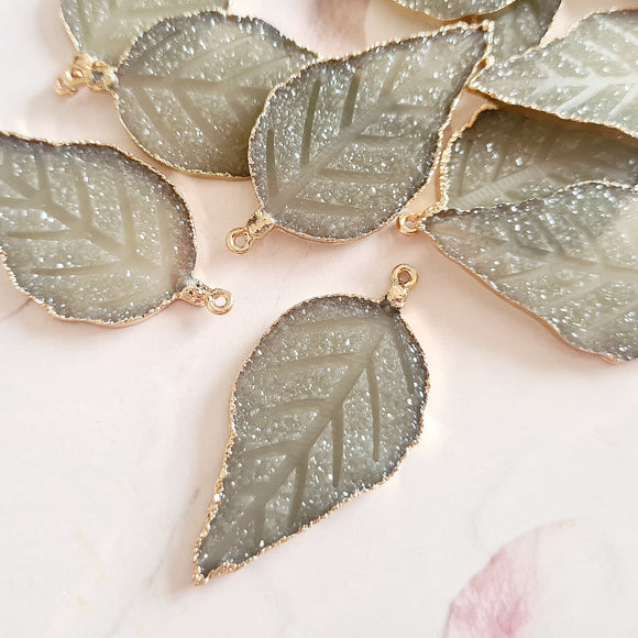 Grey Druzy Leaf Pendants