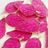 Hot Pink Druzy Leaf Pendants