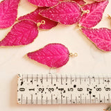 Hot Pink Druzy Leaf Pendants