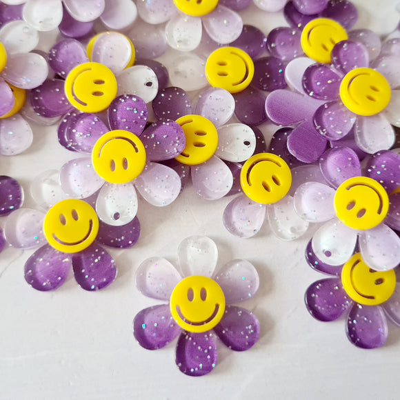 Large Purple Glitter Daisy Charms