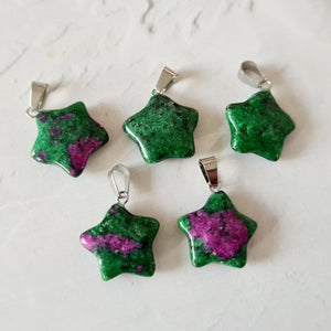 Natural Dyed Ruby In Zoisite Star Pendants