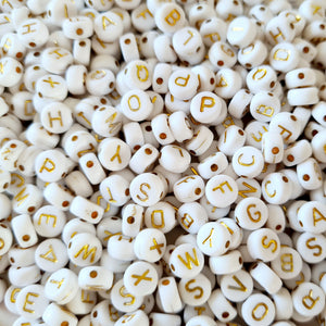 White & Gold Letter Beads - 100