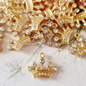 Gold Rhinestone Crown Charms